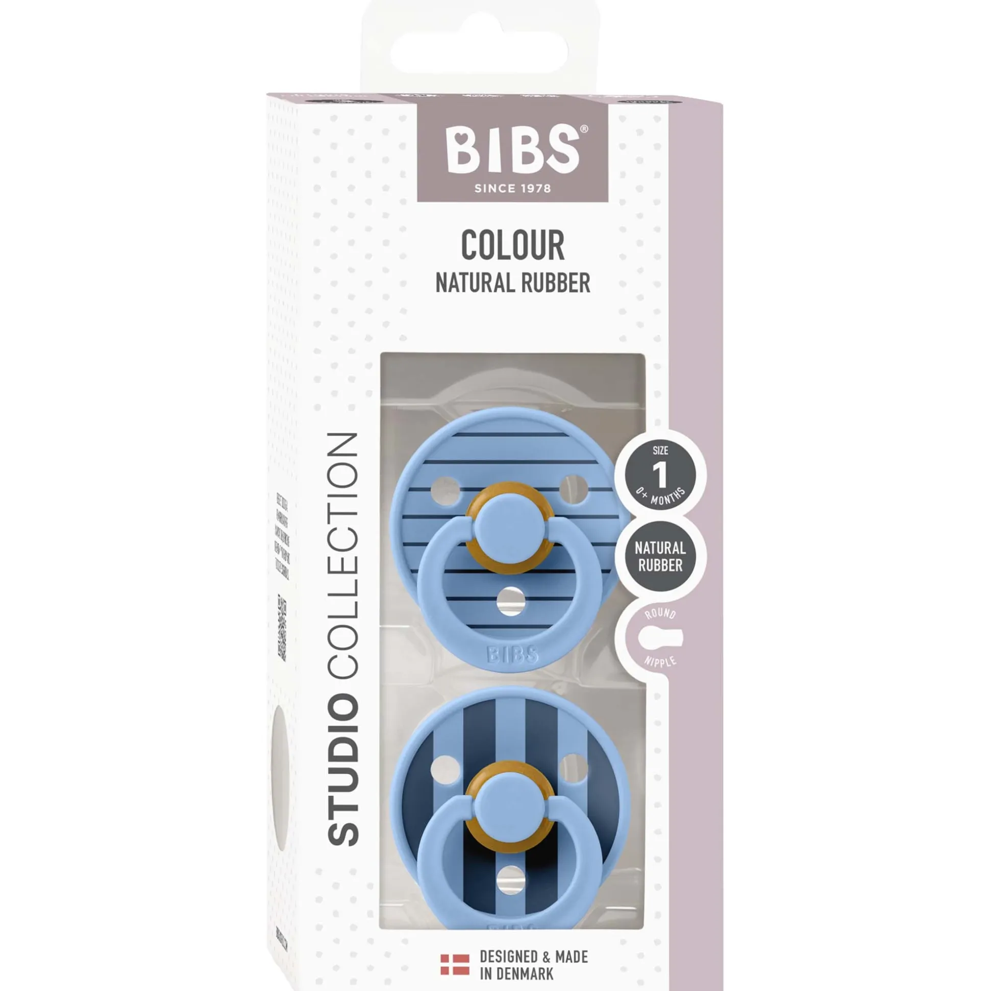 Bibs fopspeen Studio Round Size 1 - 2 stuks Midblue