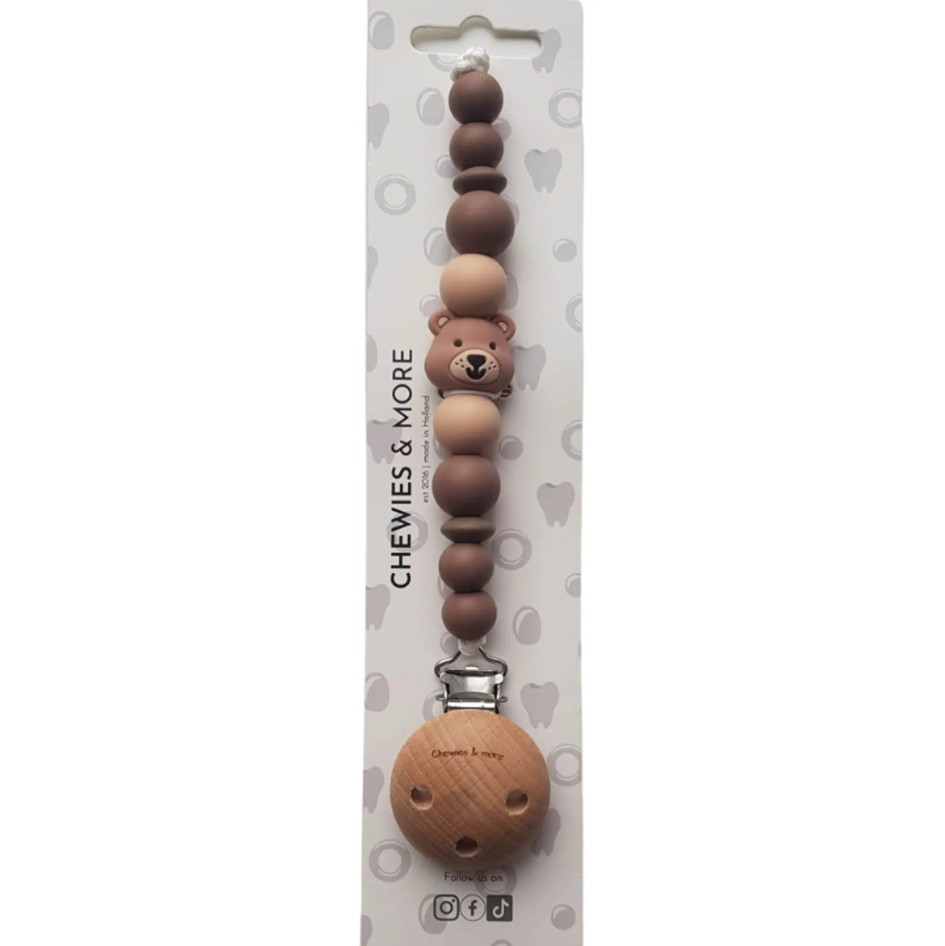 Chewies & More Clip speenkoord Silicone Bear bruin