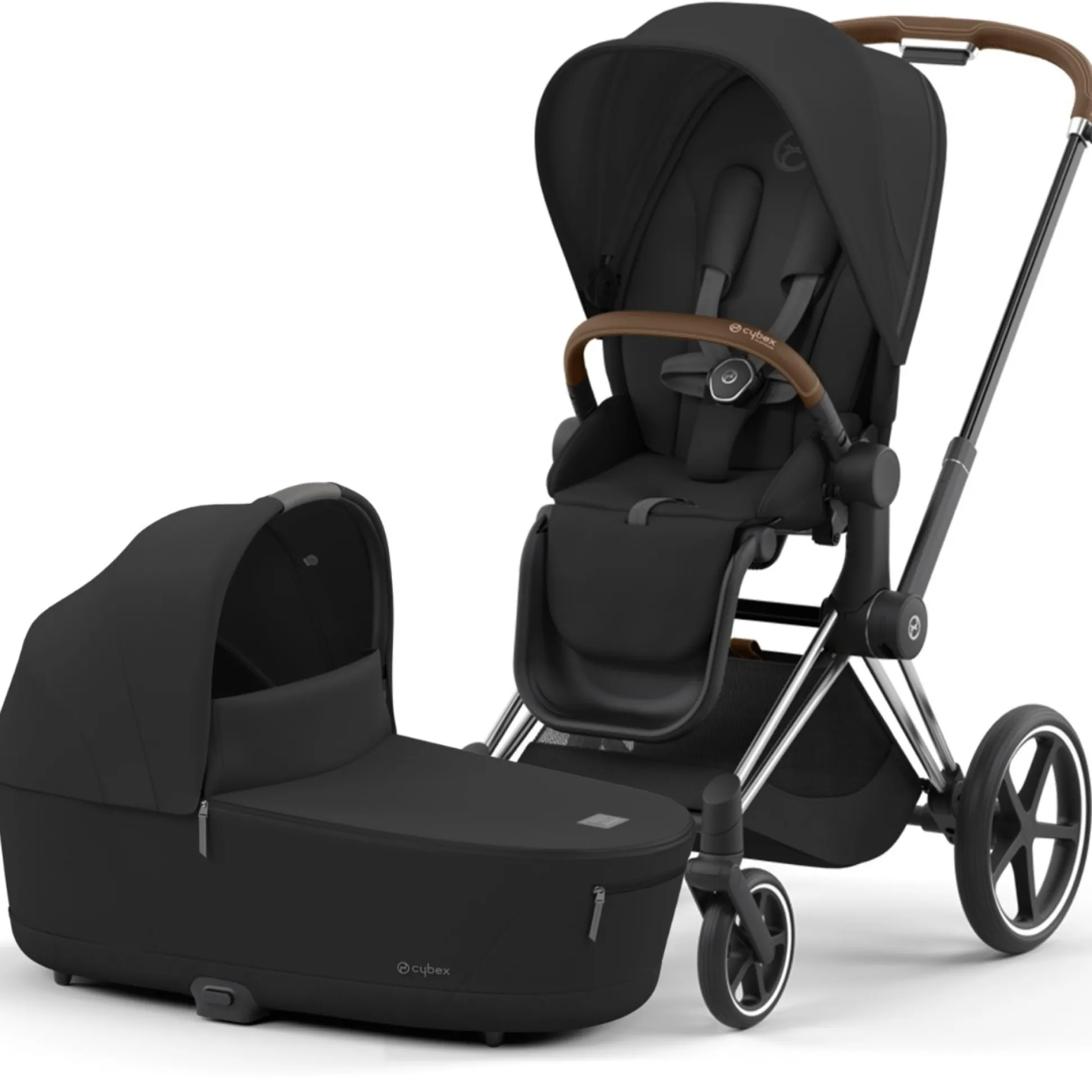 Cybex Priam4 compleet Chrome met bruine handvatten Sepia Black