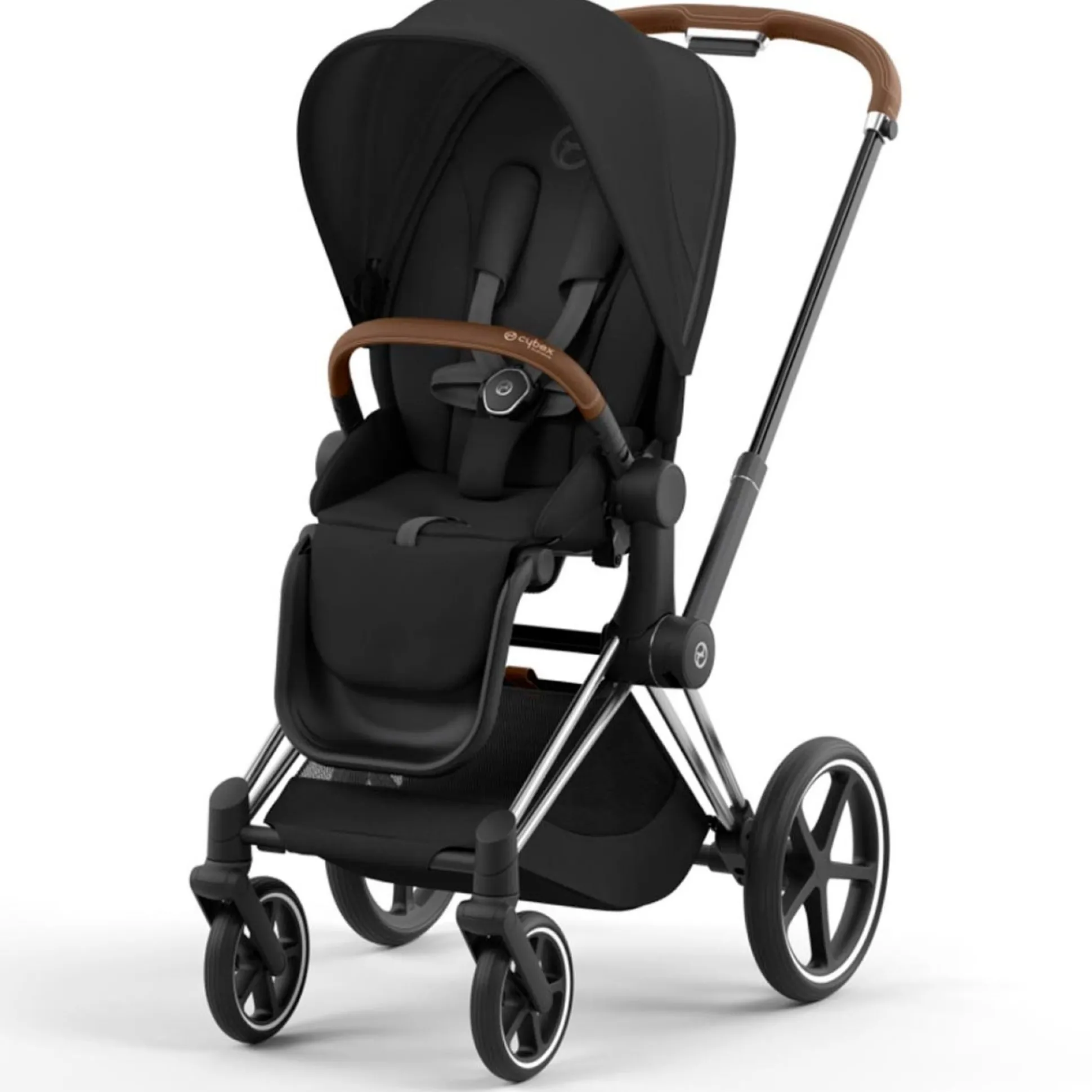 Cybex Priam4 compleet Chrome met bruine handvatten Sepia Black