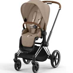 Cybex Priam4 compleet Chrome met bruine handvatten Cozy Beige