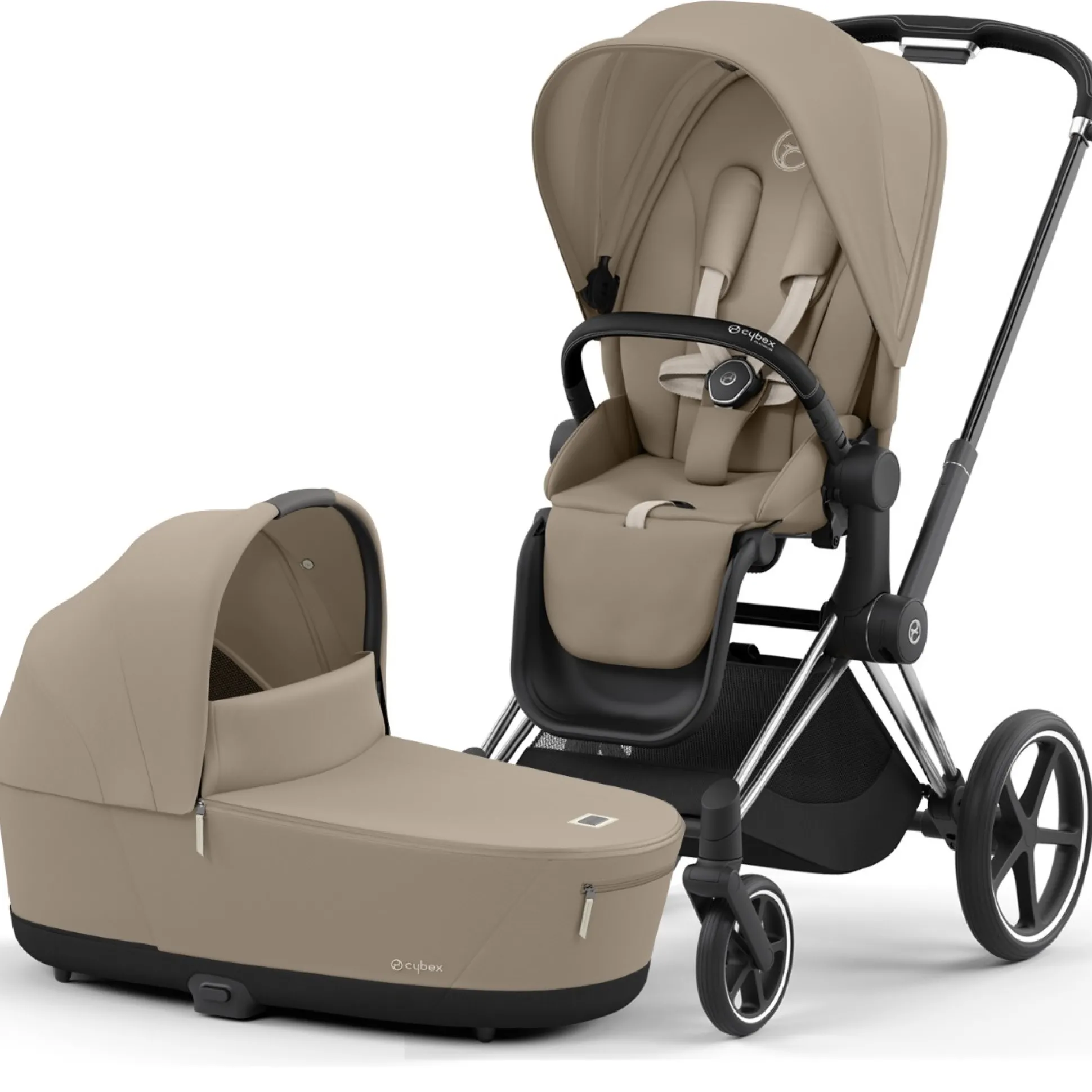 Cybex Priam4 compleet Chrome met zwarte handvatten Cozy Beige