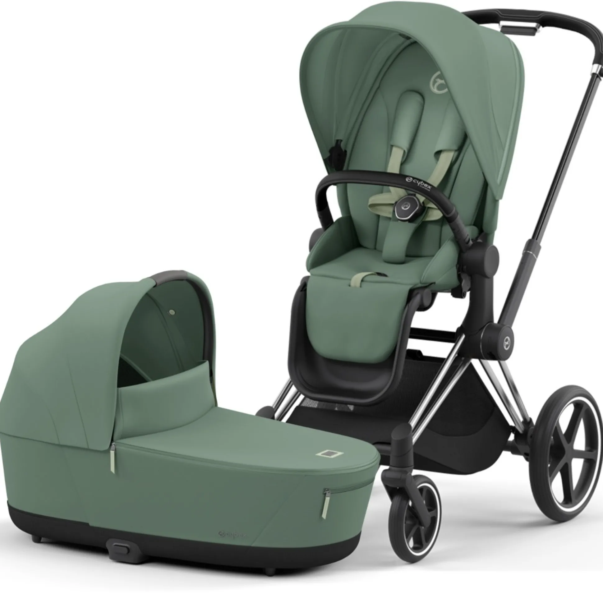 Cybex Priam4 compleet Chrome met zwarte handvatten Leaf Green