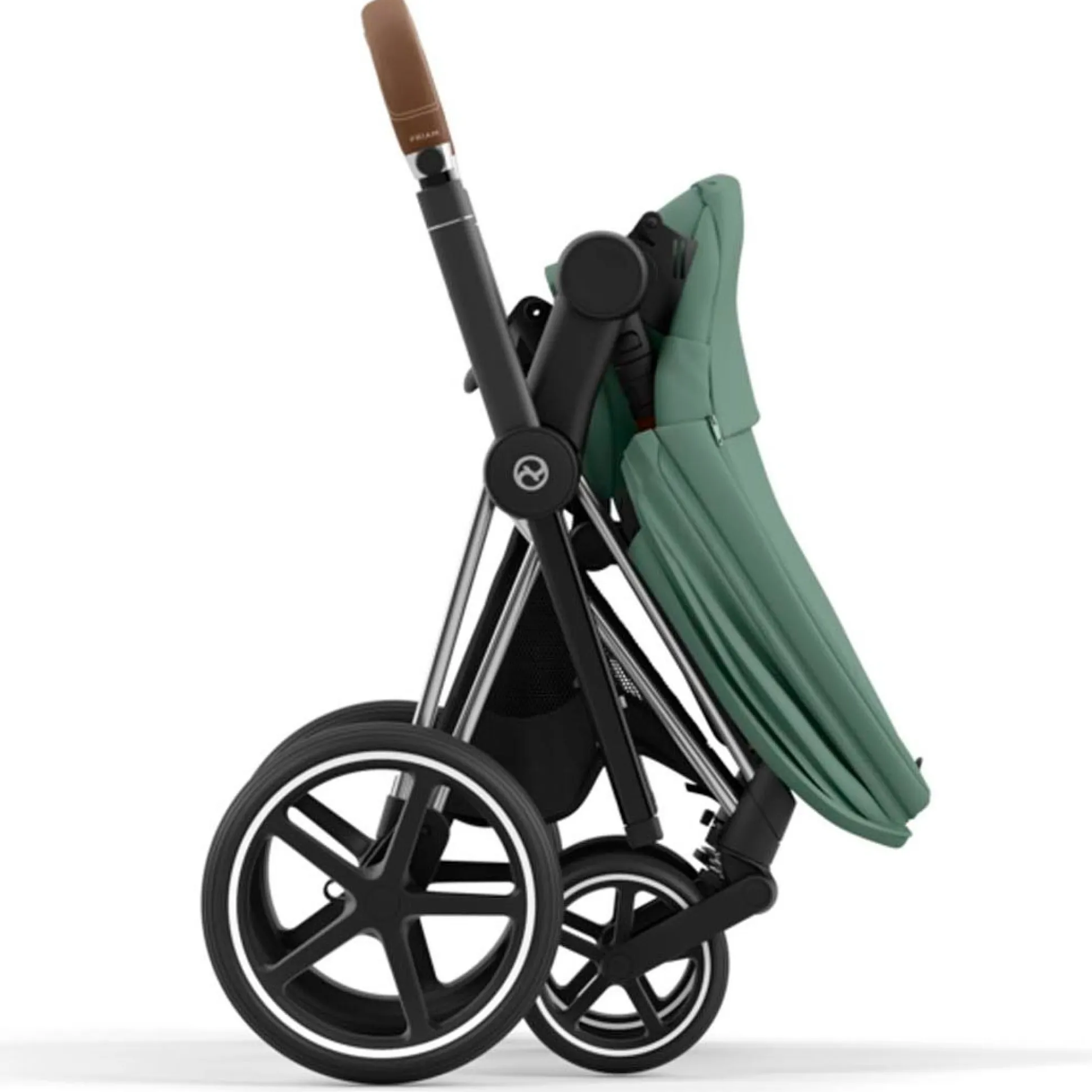 Cybex Priam4 compleet Chrome met bruine handvatten Leaf Green