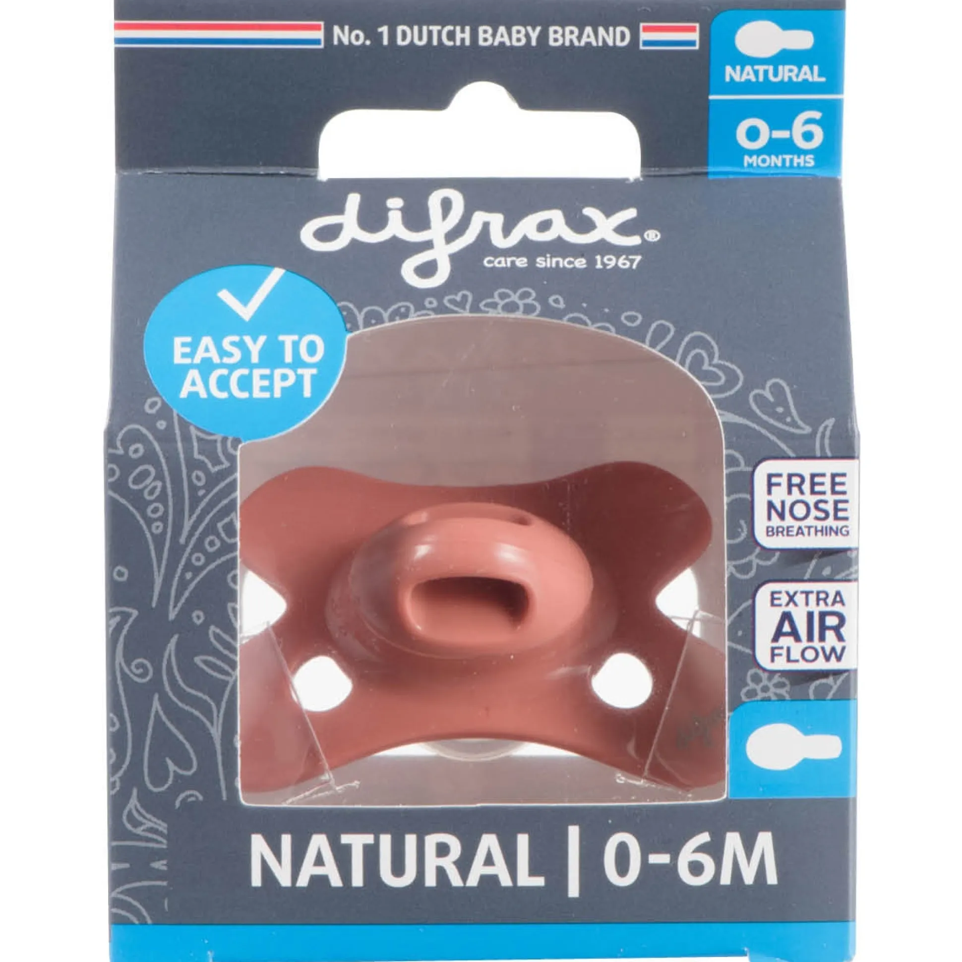 Difrax fopspeen Natural Pure 0-6 maanden Brown