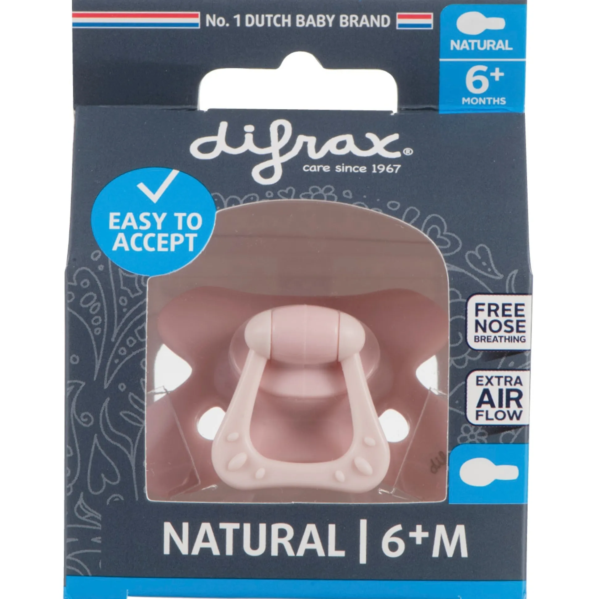 Difrax fopspeen Pure 6+ mnd Pink