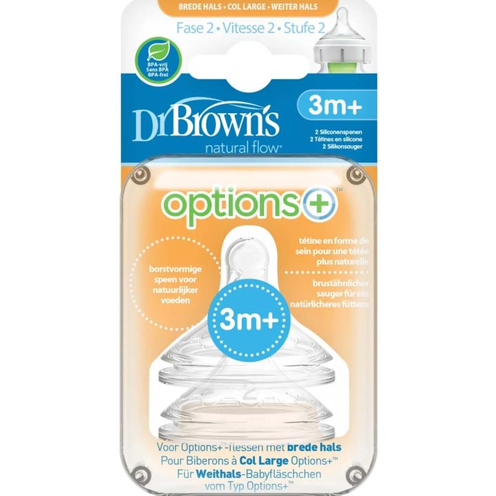 Dr. Brown's Options+ speen Brede Halsfles - 2 stuks grijs