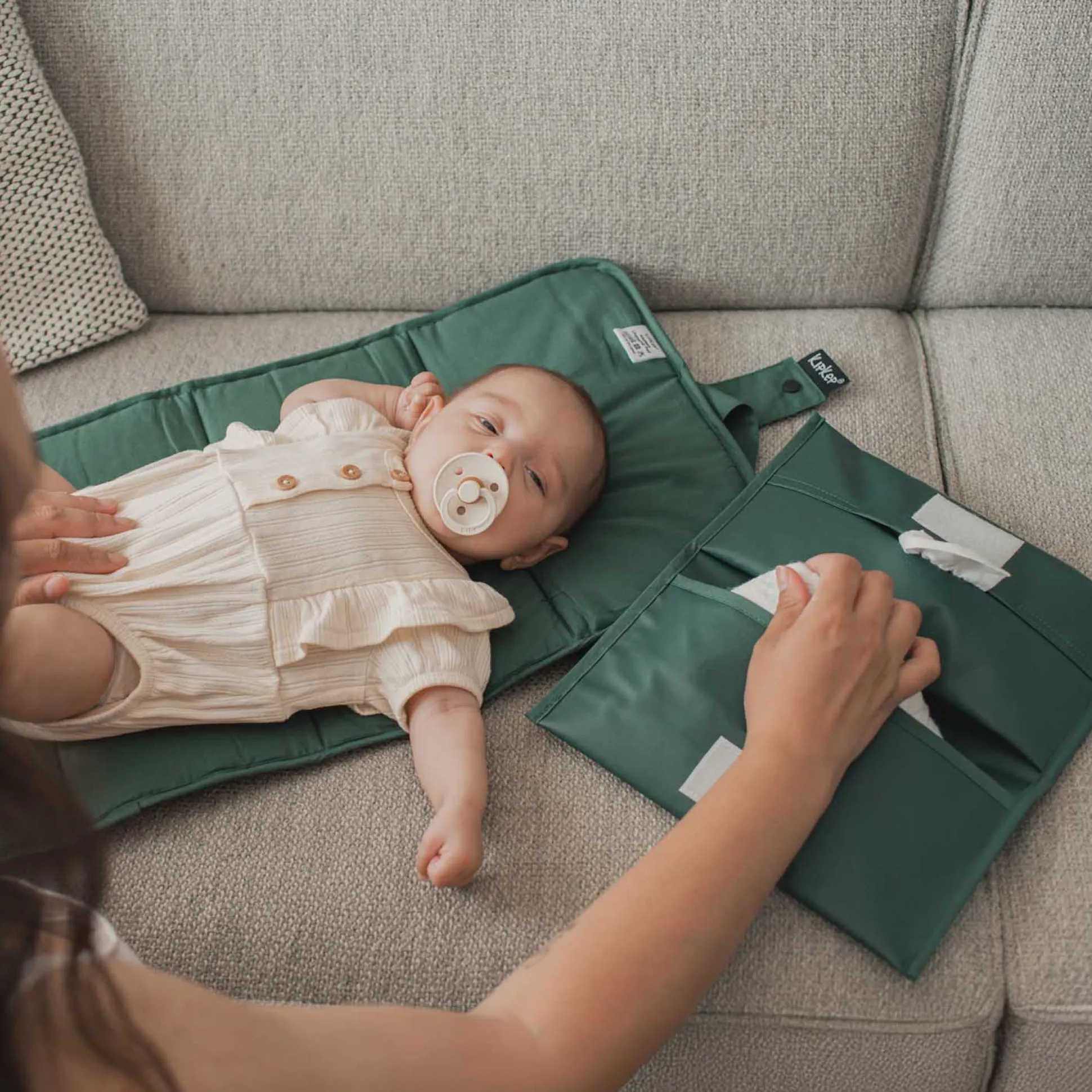 KipKep verschoningsmatje+luieretui combiset Calming Green