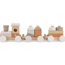 Label Label houten blokken trein Beigebrown