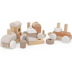 Label Label houten blokken trein Beigebrown