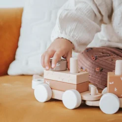 Label Label houten blokken trein Beigebrown