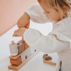 Label label houten stapelblokken Beigebrown