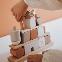 Label label houten stapelblokken Beigebrown