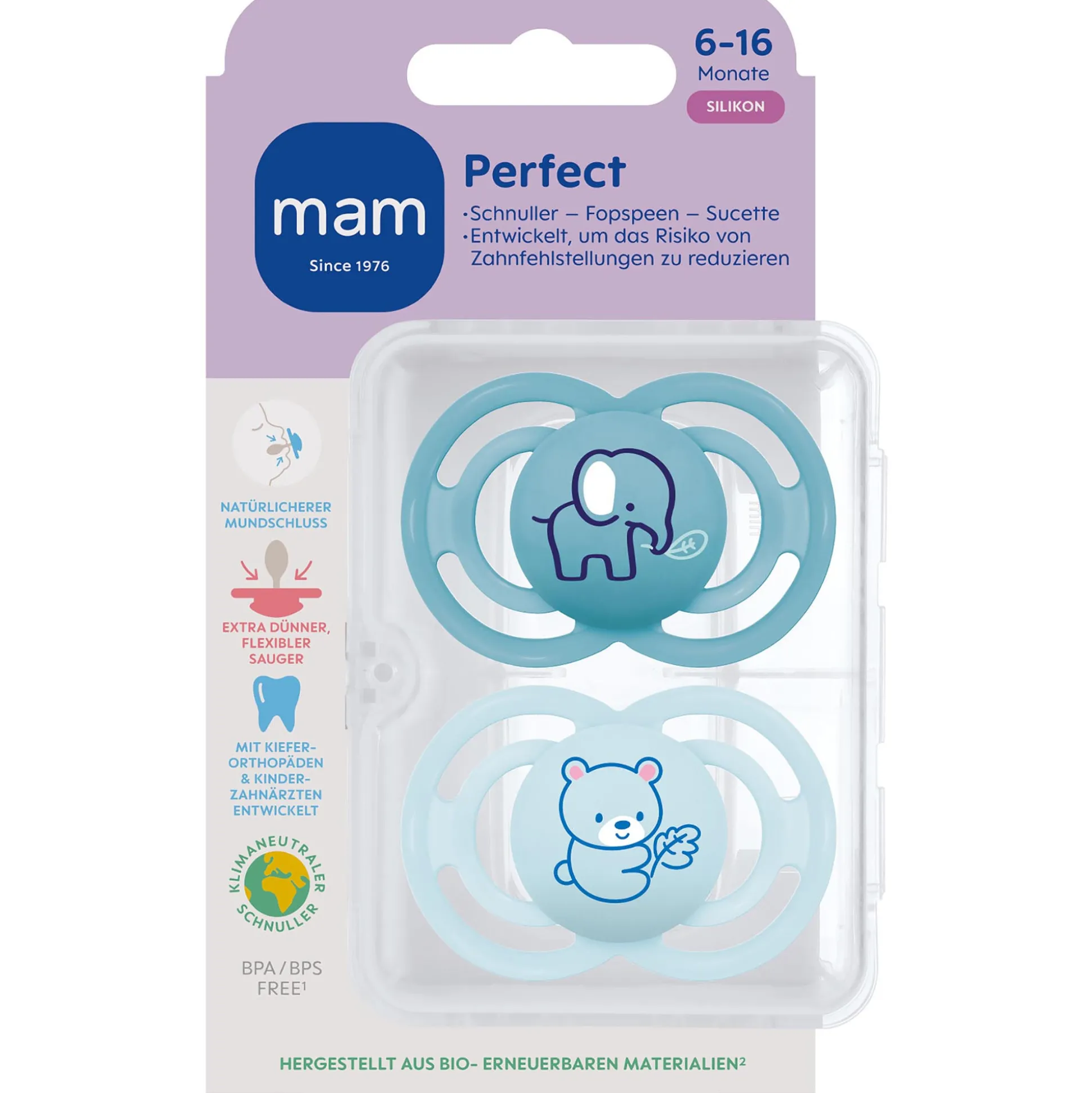 MAM fopspeen Perfect Silikon 6-16 maanden Blue