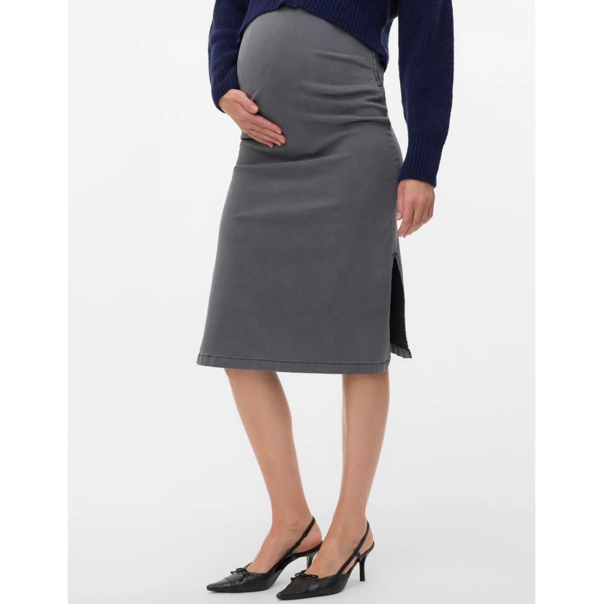 Mamalicious zwangerschapsrok knielengte effen grijs