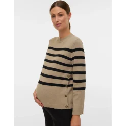 Mamalicious zwangerschapstrui lange mouwen strepen beige