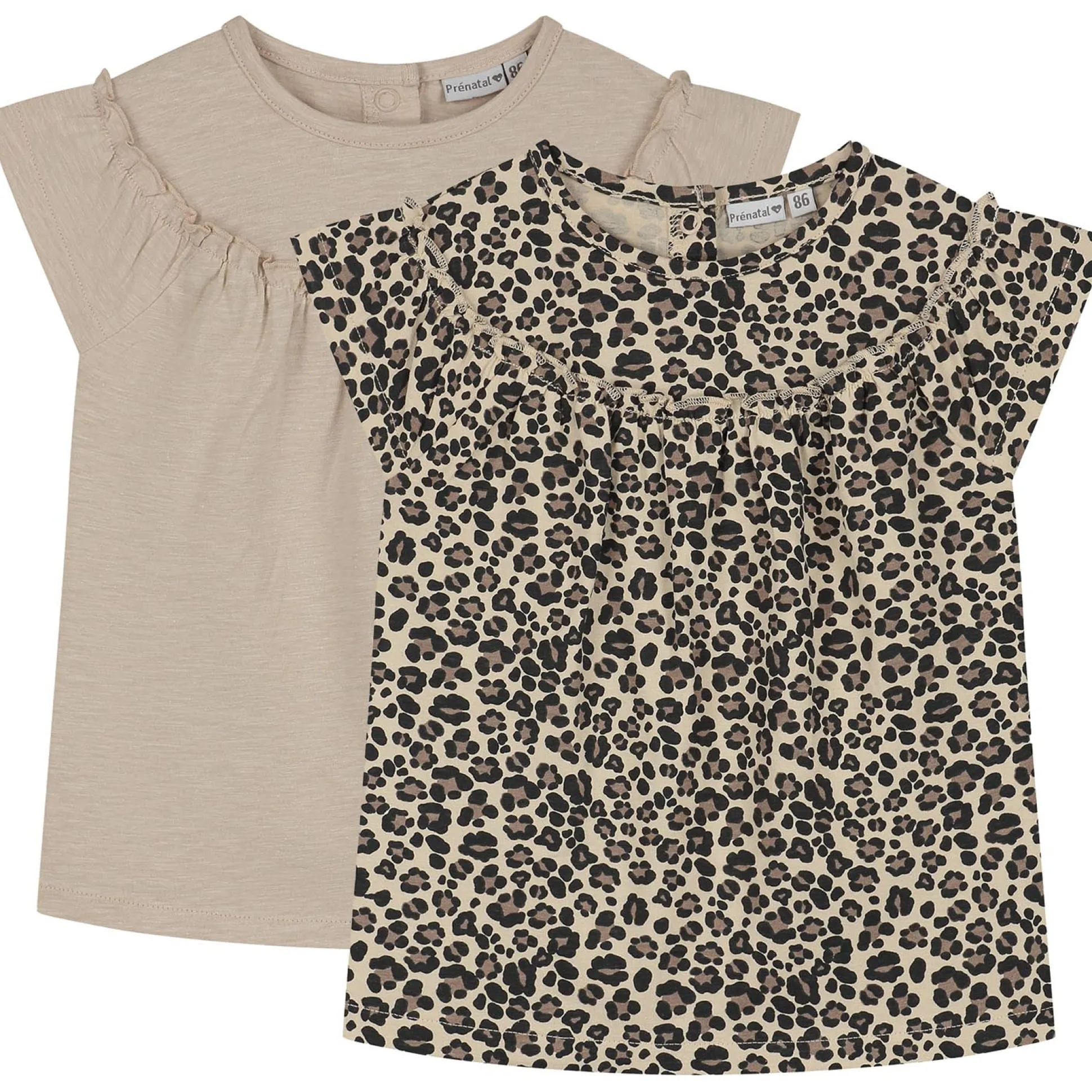 Prénatal baby T-shirts 2 stuks korte mouwen panterprint beige