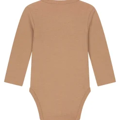 Prénatal basis romper met overslag lange mouwen effen bruin