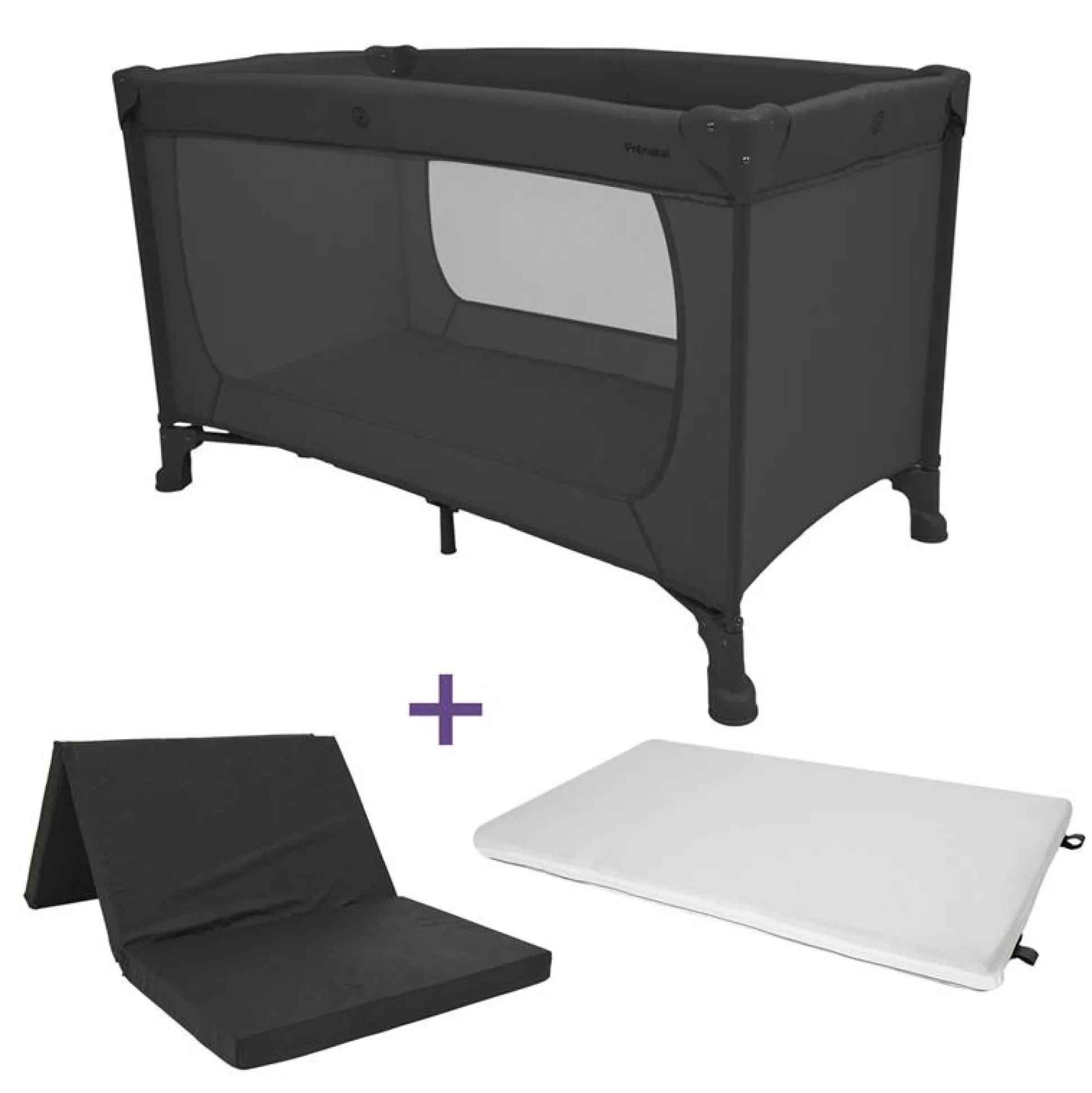 Prénatal campingbed Evi zwart met matras & matrashoes