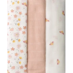 Prénatal hydrofiele luiers bloemen 3 stuks  roze