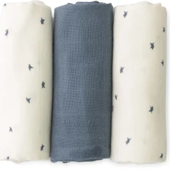 Prénatal hydrofiele luiers vogeltjes 3 stuks  blauw