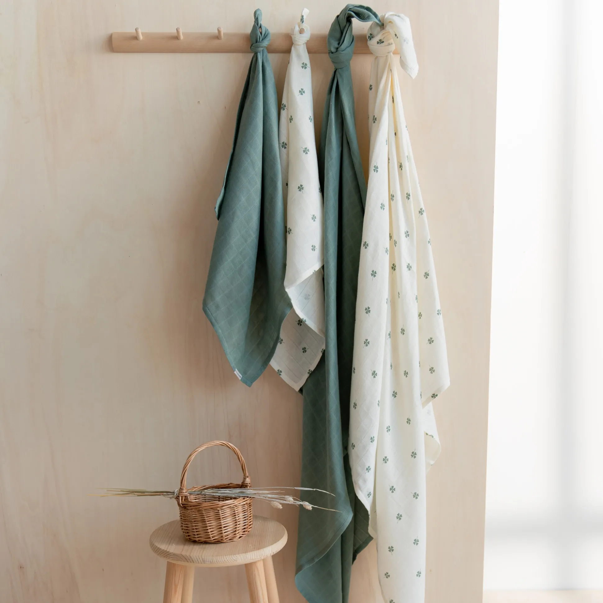 Prénatal hydrofiele multidoeken klavertjes 2 stuks groen