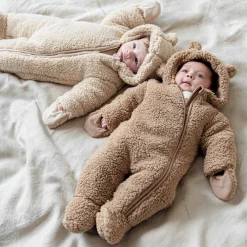 Prénatal newborn berenpak teddy lange mouwen effen taupe