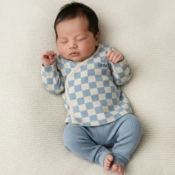 Prénatal newborn kledingset blokjes lange mouwen meerkleurig blauw