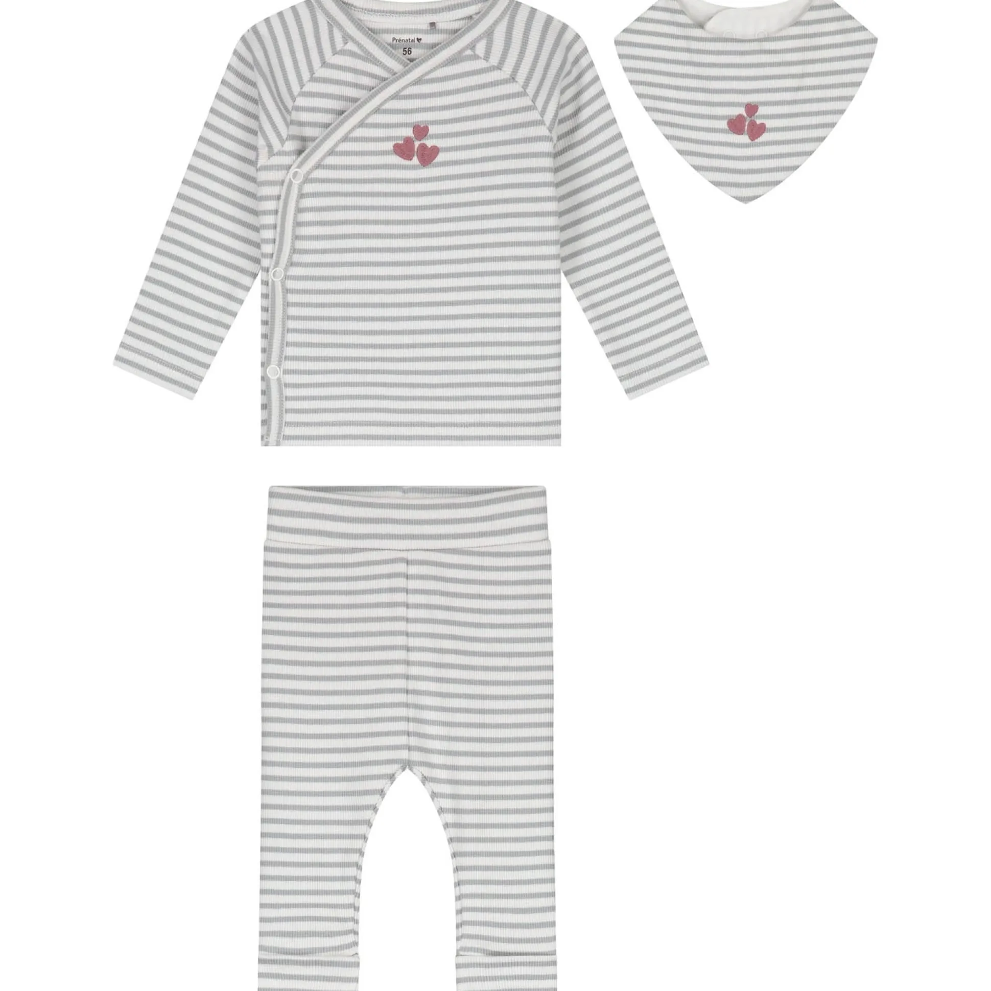 Prénatal newborn kledingset rib streep lange mouwen strepen grijs