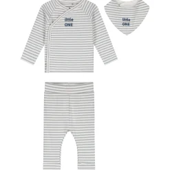 Prénatal newborn kledingset rib streep lange mouwen strepen grijs