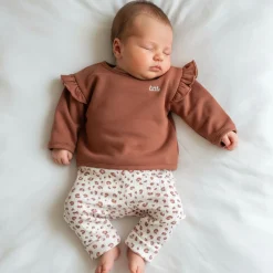 Prénatal newborn kledingset animal print lange mouwen effen bruin