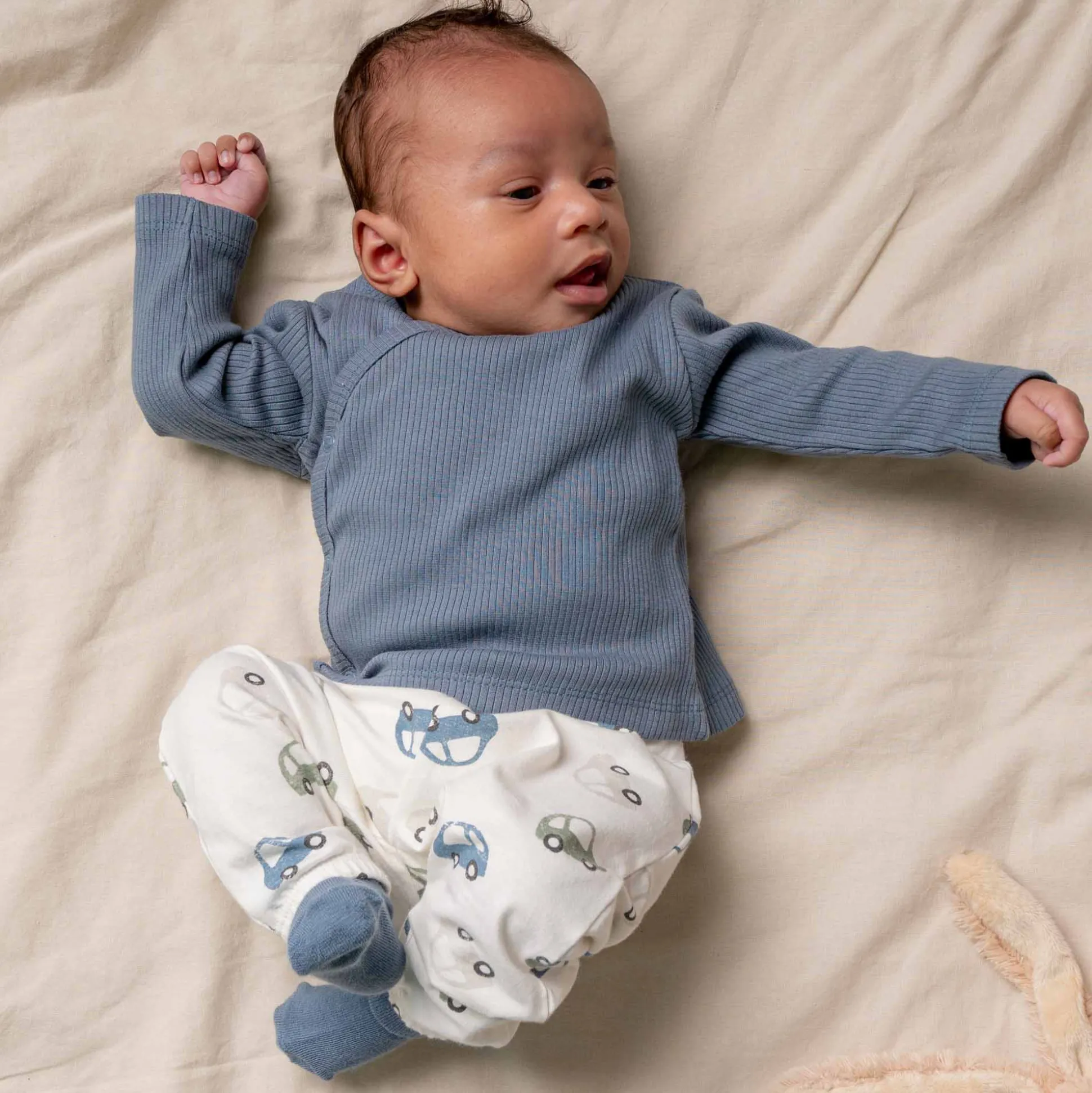 Prénatal newborn overslagshirt rib lange mouwen effen blauw