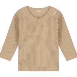 Prénatal newborn overslagshirt rib lange mouwen effen taupe