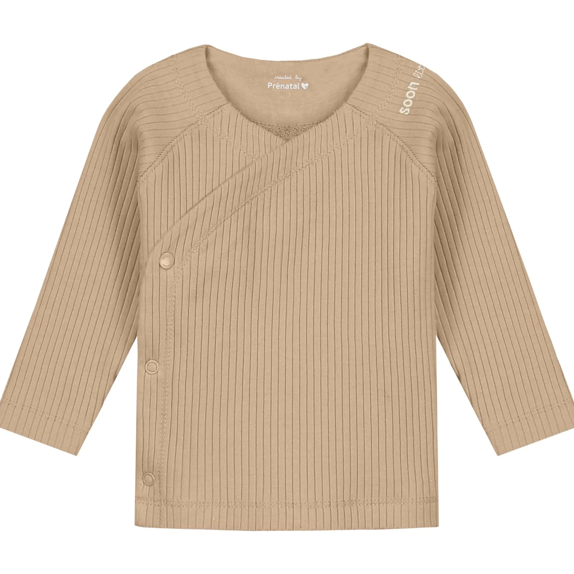 Prénatal newborn overslagshirt rib lange mouwen effen taupe