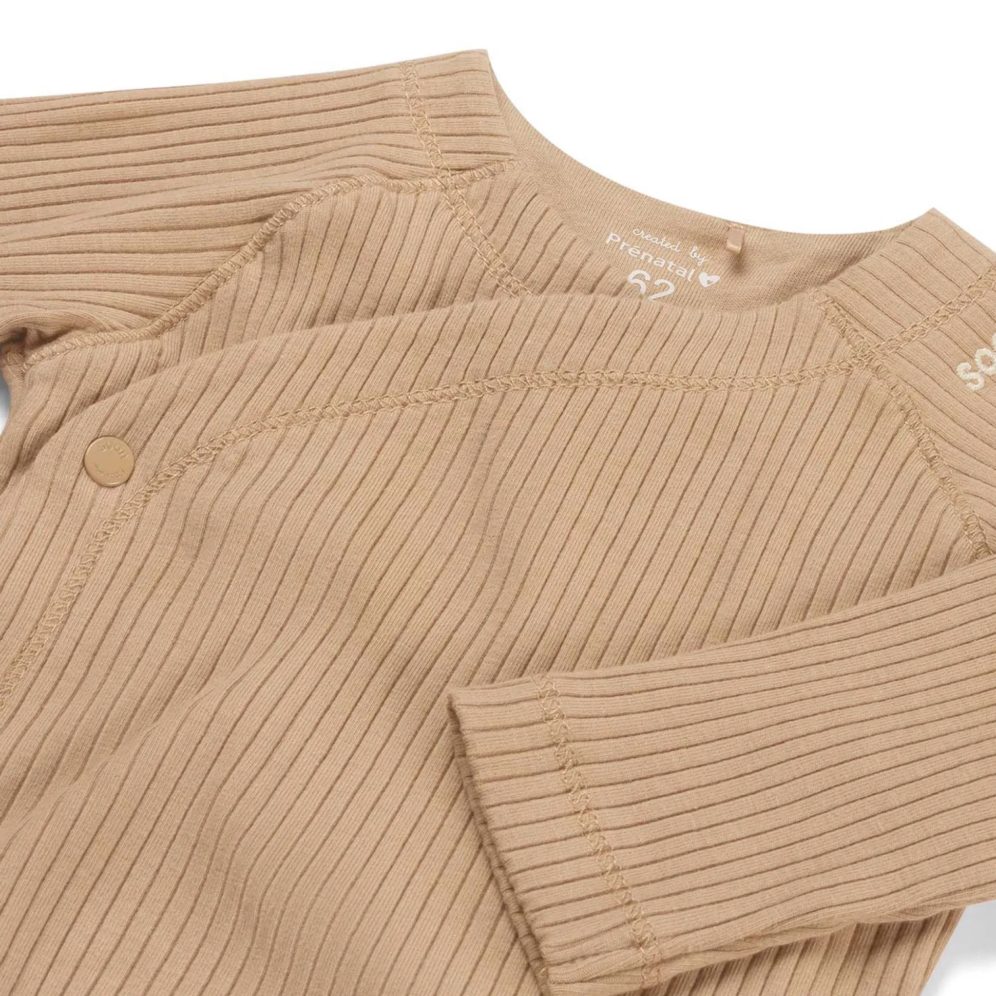 Prénatal newborn overslagshirt rib lange mouwen effen taupe