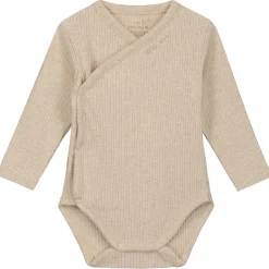 Prénatal newborn romper rib lange mouwen effen beige