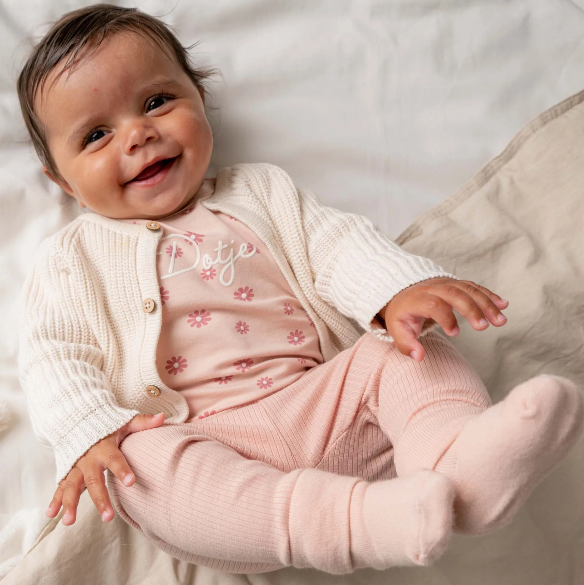 prénatal newborn shirt lange mouwen tekst roze