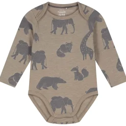 Prénatal romper afrika lange mouwen all over print bruin