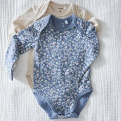 Prénatal romper flower 2 stuks lange mouwen bloemen blauw