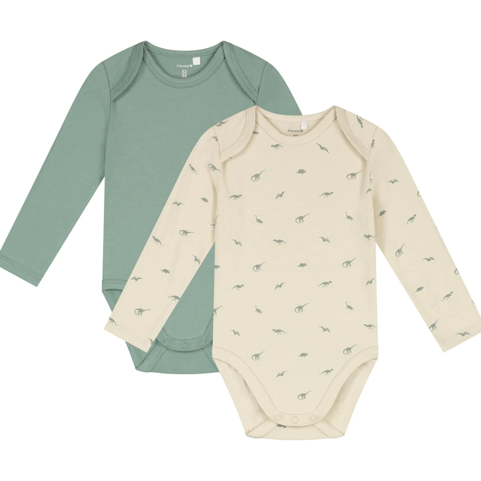 Prénatal romper kleine dino 2 stuks lange mouwen all over print groen