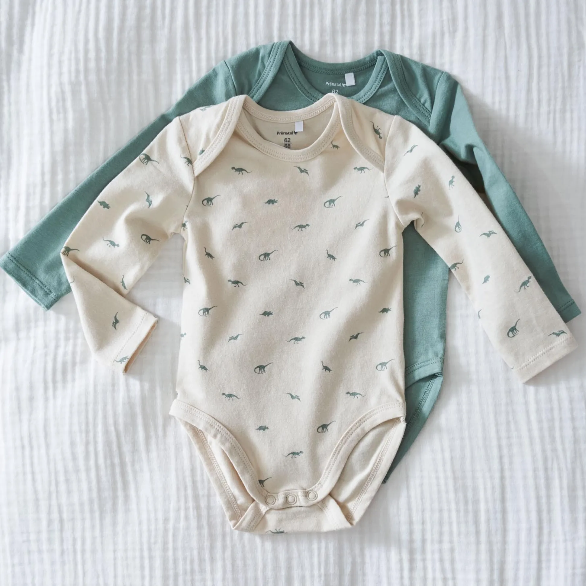 Prénatal romper kleine dino 2 stuks lange mouwen all over print groen