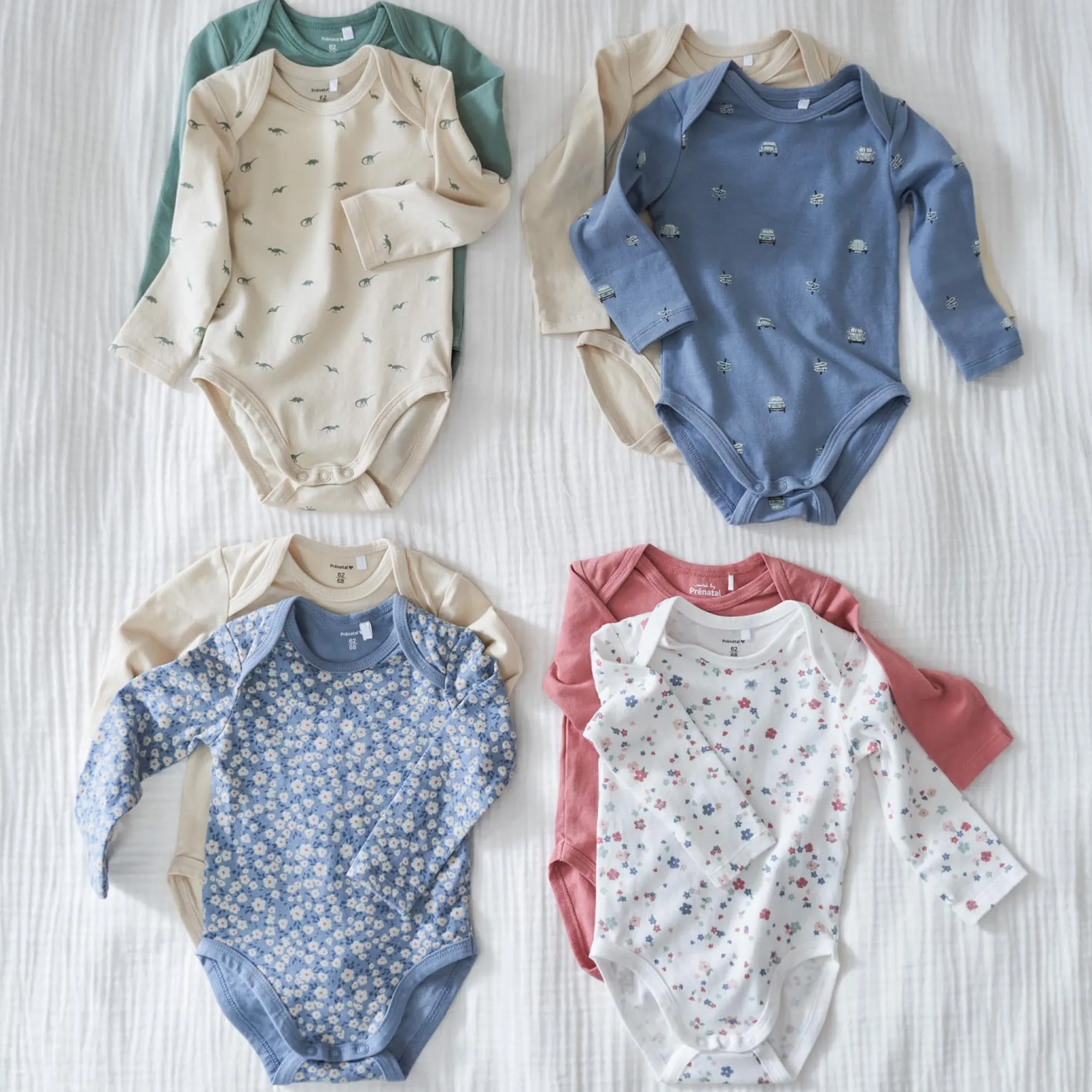 Prénatal romper kleine dino 2 stuks lange mouwen all over print groen