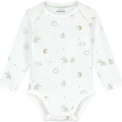 Prénatal romper Kleine Vriendjes lange mouwen all over print wit