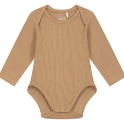 Prénatal romper rib lange mouwen effen bruin