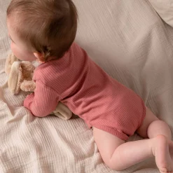 Prénatal romper rib lange mouwen effen roze