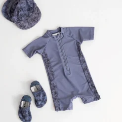 Prénatal UV zwempak bladeren korte mouwen bladeren blauw