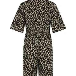 Prénatal zwangerschapsjumpsuit korte mouwen panterprint bruin