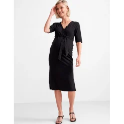 Prénatal zwangerschapsjurk korte mouwen effen zwart