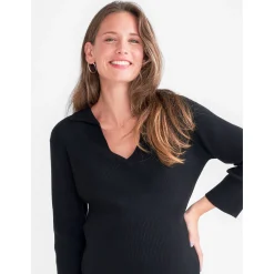 Prénatal zwangerschapsjurk driekwart mouwen effen zwart