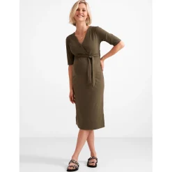 Prénatal zwangerschapsjurk korte mouwen effen groen